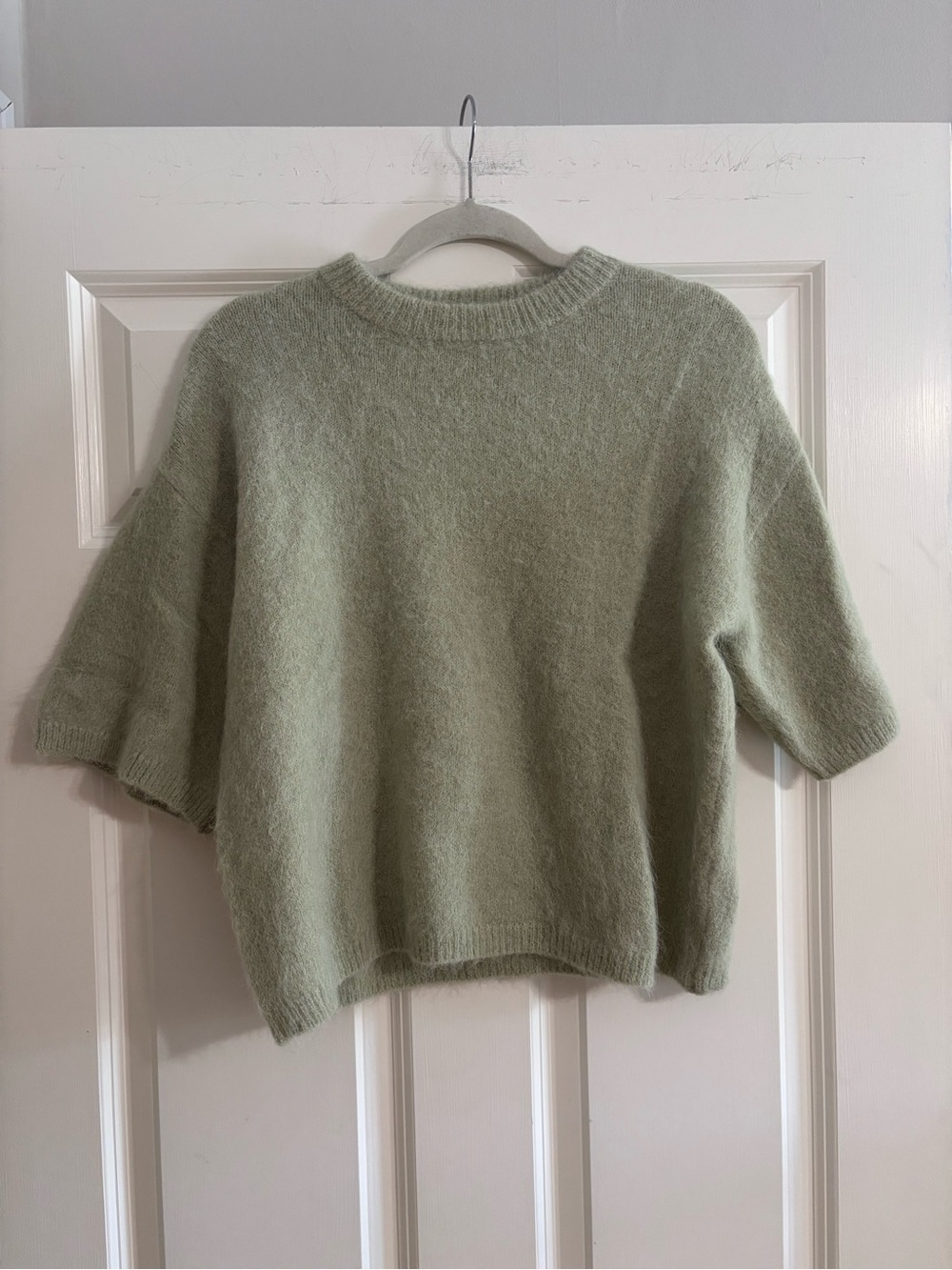 pistola Fuzzy Short Sleeve Crewneck Sweater in Sage